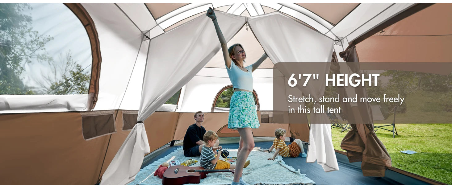6 | 8 | 10 Person Family Camping Tent with Porch, Big Family Camping Tent with Tall Height, Good Ventilation, Water Resitant Large Tent for Outdoor Camping, Backyard