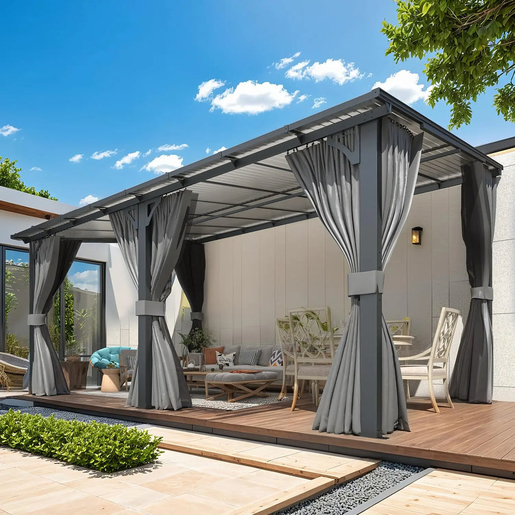 Gazebo Outdoor Pergola for Patio with Curtains and Netting, Large Wall-Mounted Hardtop 10x16 Lean to, Customized