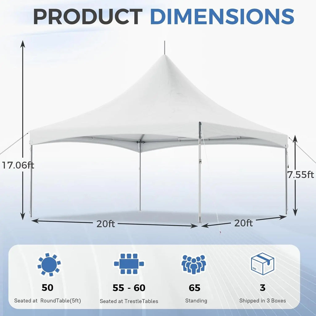 20x20FT Heavy Duty High Peak Party Tent, Outdoor PVC Canopy Shelter for 70 Guests, Ideal for Weddings, Events &, Customized