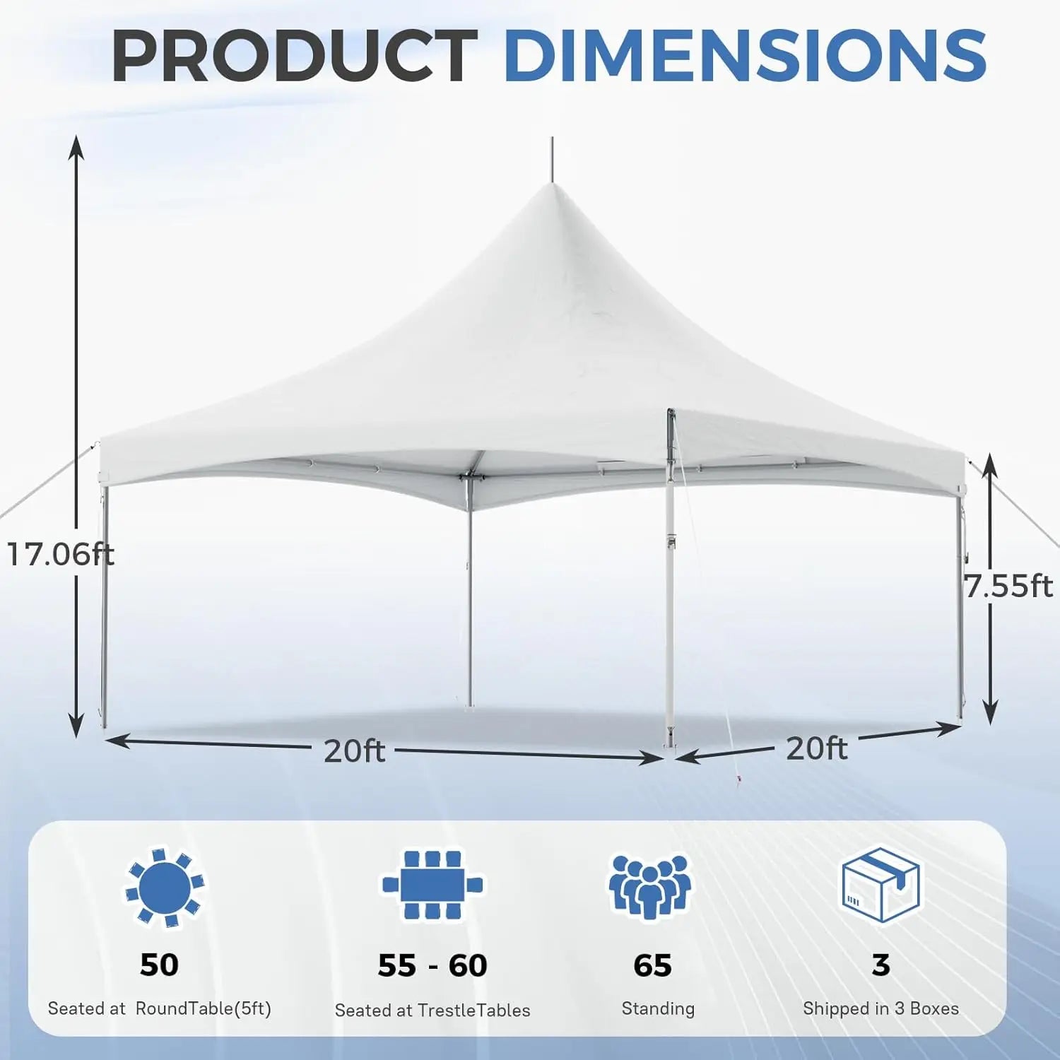 20x20FT Heavy Duty High Peak Party Tent, Outdoor PVC Canopy Shelter for 70 Guests, Ideal for Weddings, Events &, Customized