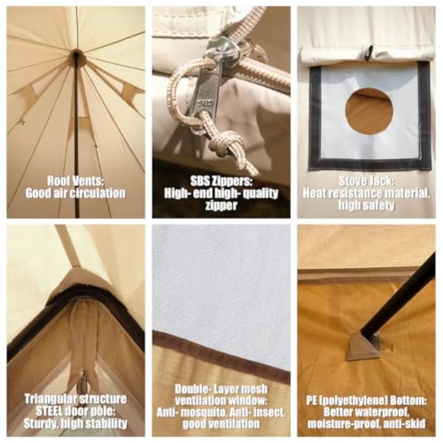 Canvas Bell Tent Yurt Tent 4 Seasons for Camping 100% Cotton Glamping Tents with Stove Jack Family Camping Outdoor Hunting Part