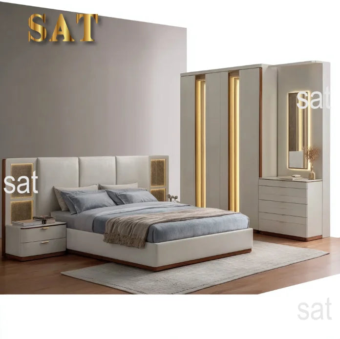 # Ensembles de chambre à coucher en cuir de luxe, lit double moderne avec rangement, pour appartement et hôtel, ensemble de meubles de chambre king size