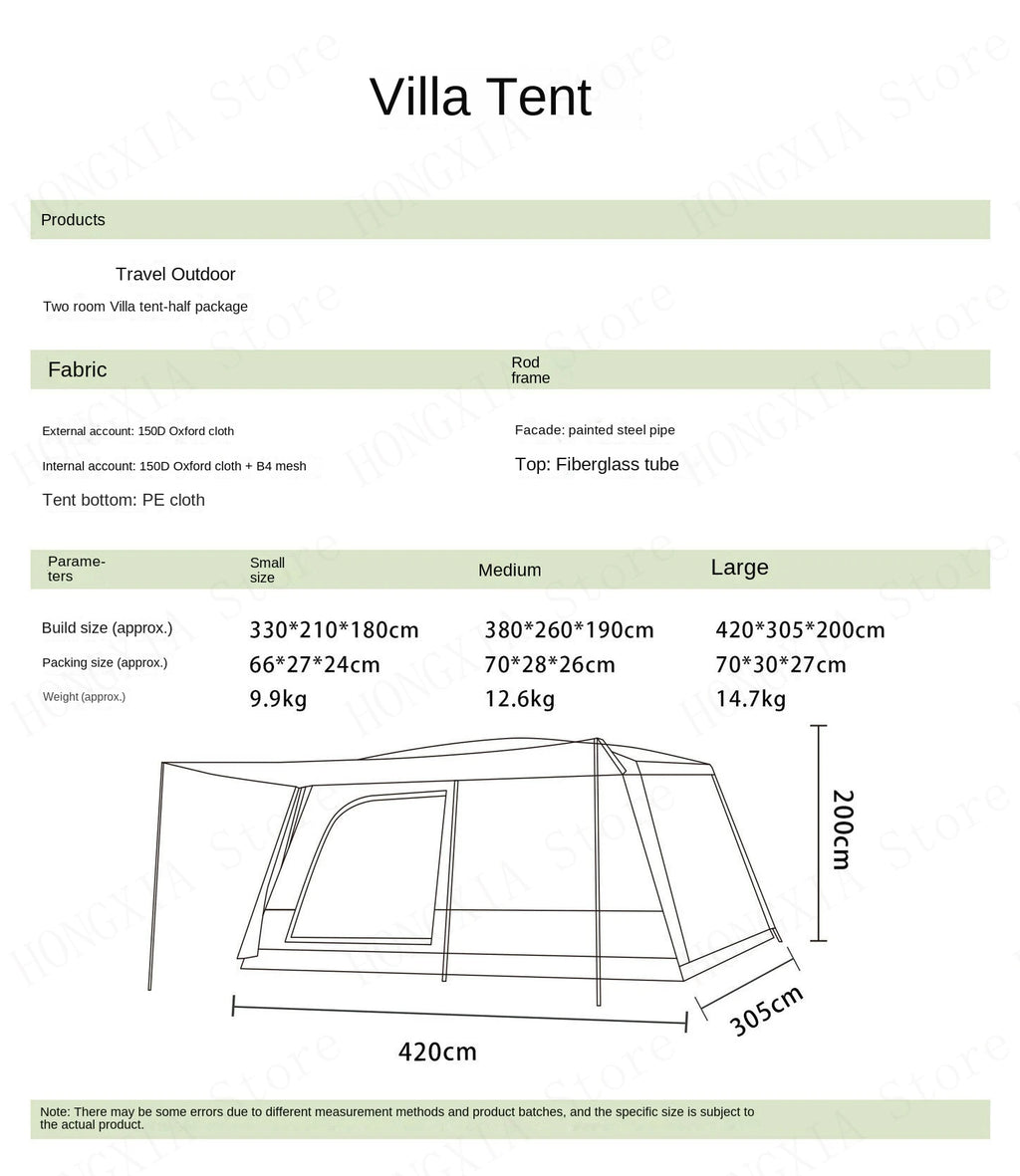 Double Rainproof Outdoor Tent, 2 Rooms and 1 Hall Villa Tent, Camping Tents, 4-10 Person, Overnight Camping Equipment, New