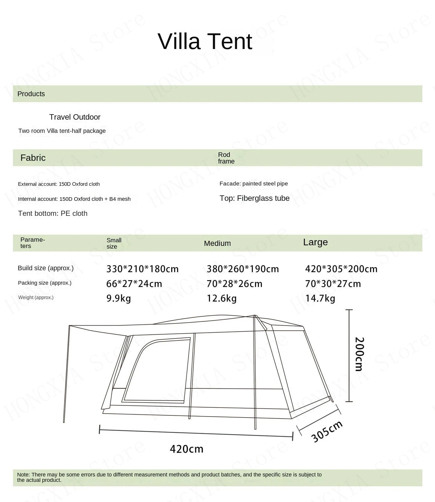 Double Rainproof Outdoor Tent, 2 Rooms and 1 Hall Villa Tent, Camping Tents, 4-10 Person, Overnight Camping Equipment, New