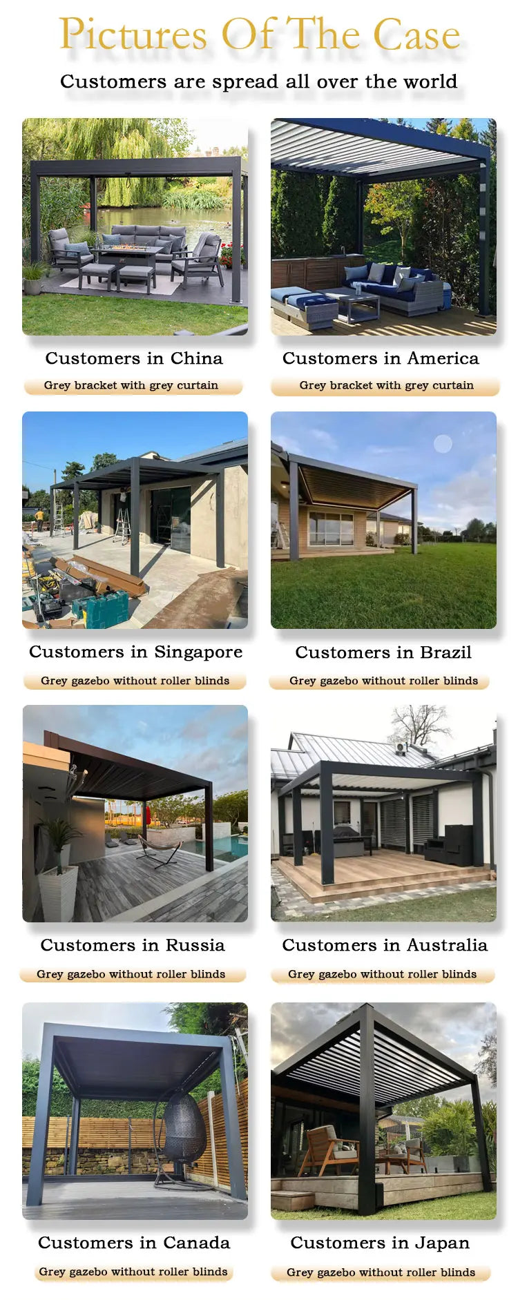 Electric Adjustable Bioclimatic Louvered Motorized Aluminous Waterproof Outdoor Living Garden Pergolas Gazebo Sunroom Pavilion