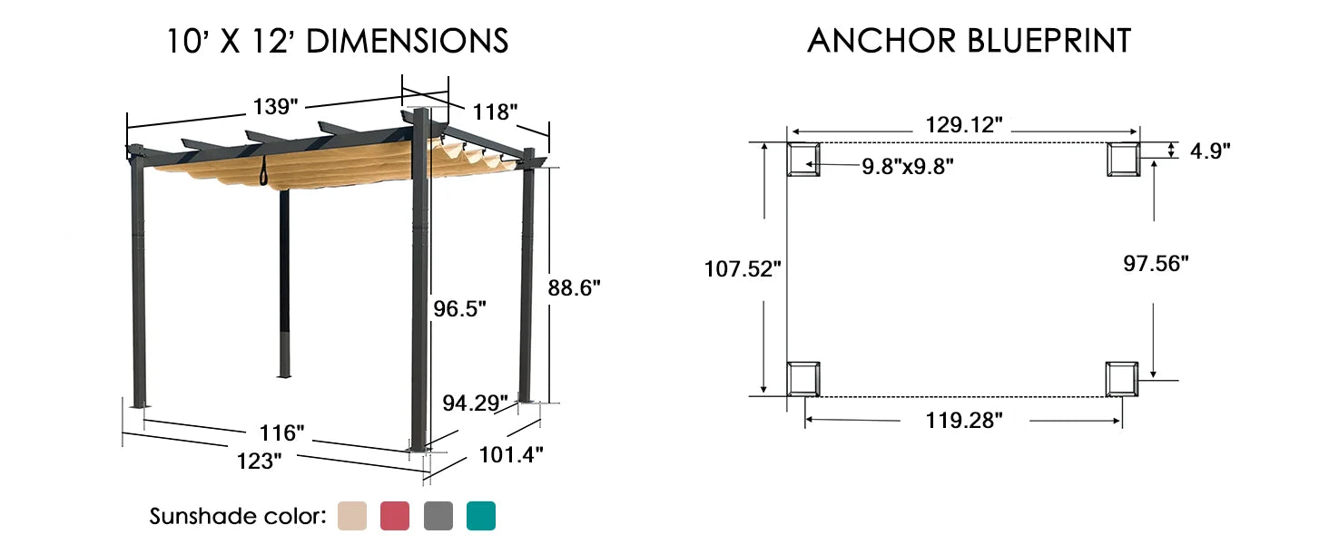 Morgan Outdoor Retractable Pergola with Sun Shade Canopy Patio Aluminum Pergola Shelter for Backyard Deck Garden Modern Metal G