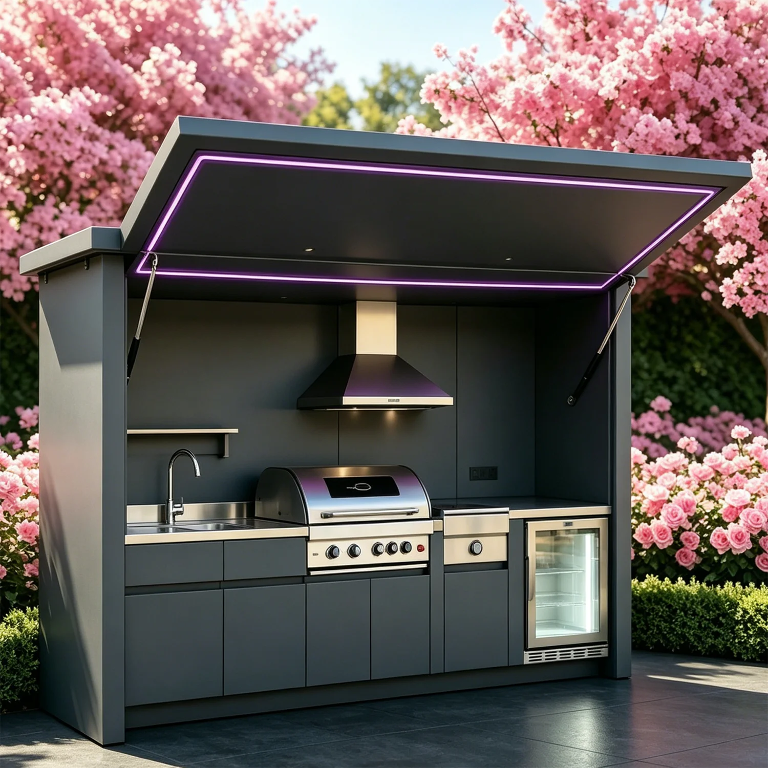 All-in-One Complete Custom Outdoor Kitchen, Premium Fully Equipped, Anti Wind Rain Snow for Residential Outdoor Use