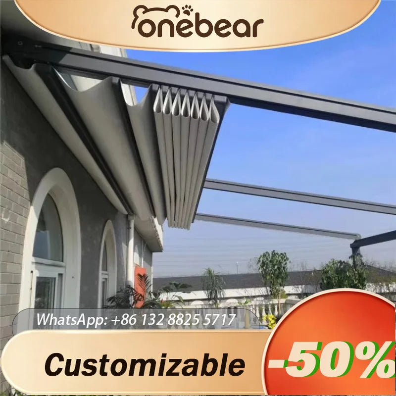 Any Size Custom Wholesale Premium PVC Fabric Cover Motorized Gazebo Auto Retractable Waterproof Outdoor Patio Canopy