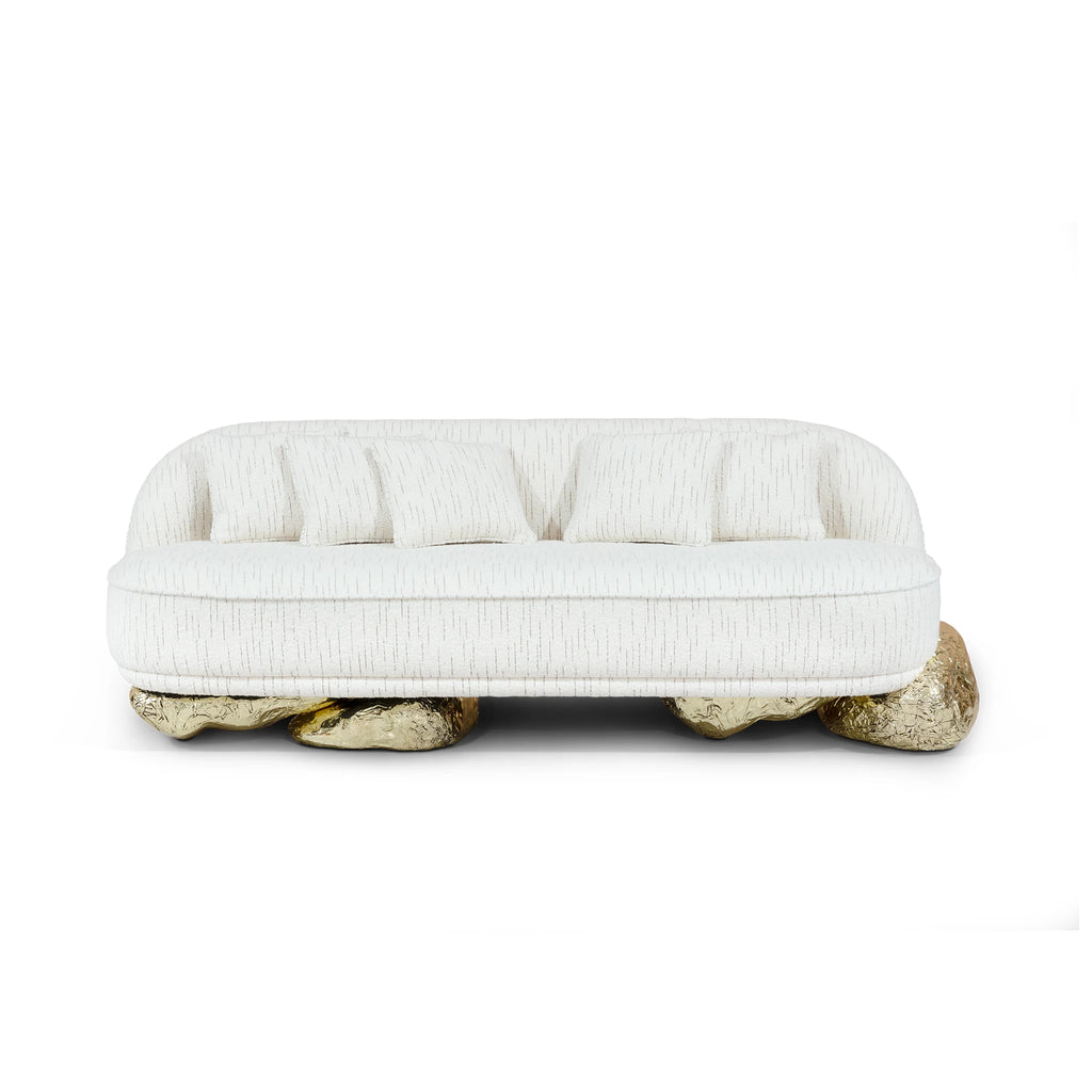 Modern Portuguese three-seater sofa with fabric cover, metal frame, durable design, suitable for living rooms