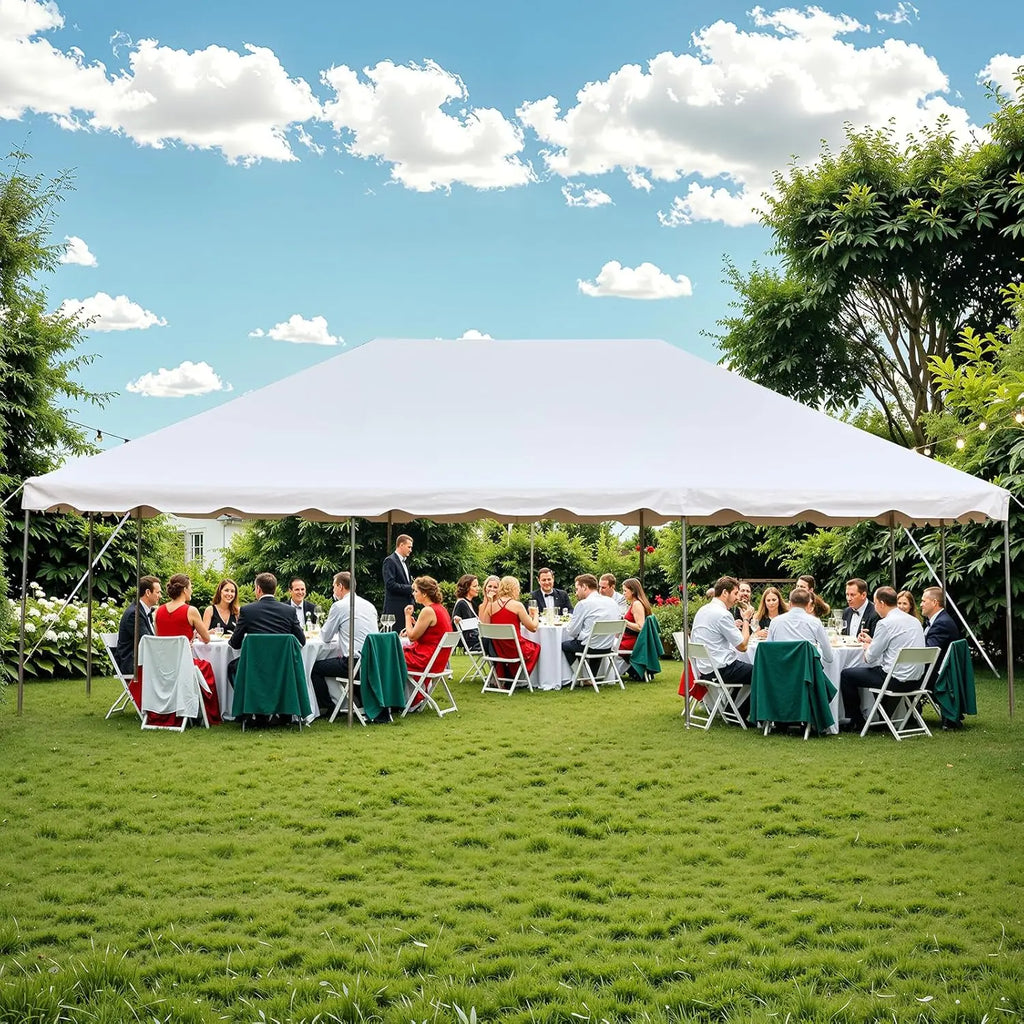 Tente de réception robuste et imperméable 20x30 pieds pour événements commerciaux et mariages en extérieur, cadre et bâche blancs, personnalisable