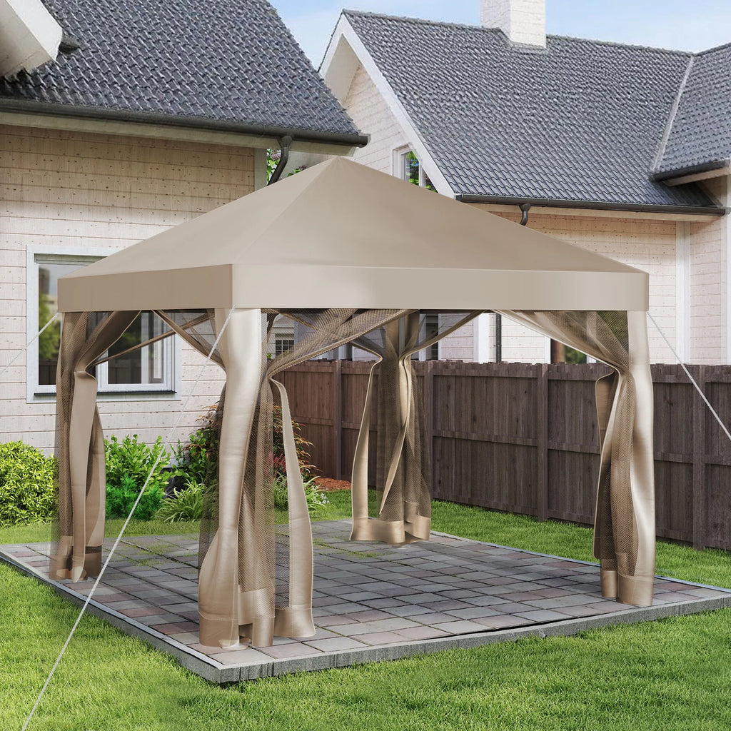 10' X10' Gazebo Canopy With Mosquito Netting, Outdoor Patio Gazebo Tent For Backyard, Garden, Khaki