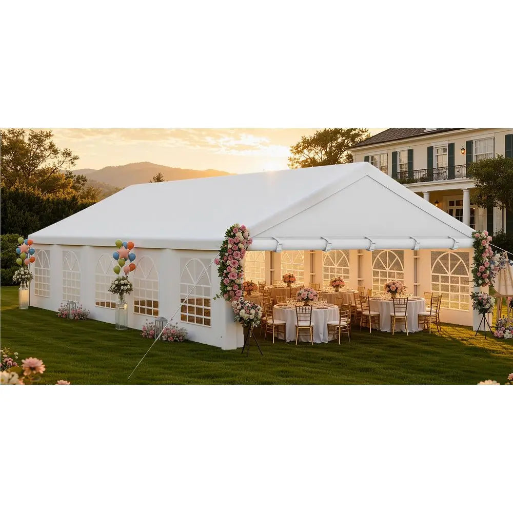 20x33FT Heavy Duty Party Tent Outdoor Wedding Event Shelters graded Galvanized Canopy with Large White Roof, Removable PVC Si