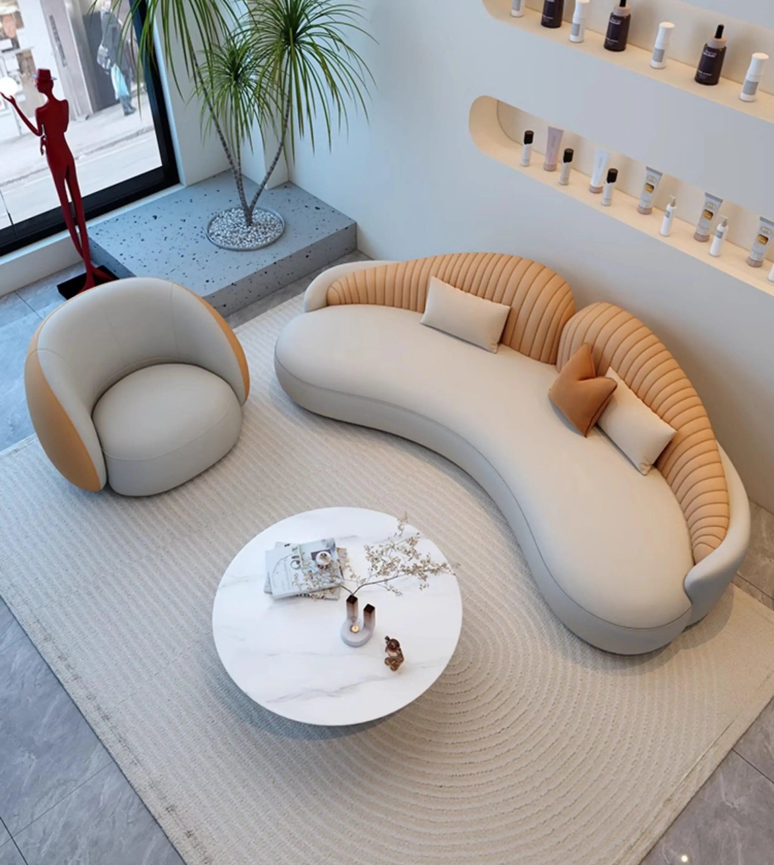 Italian Minimalist Designer Curved Sofa Nordic Creative Beauty Salon Lounge Reception Sofa Office Furniture أثاث مكتبات FYOS