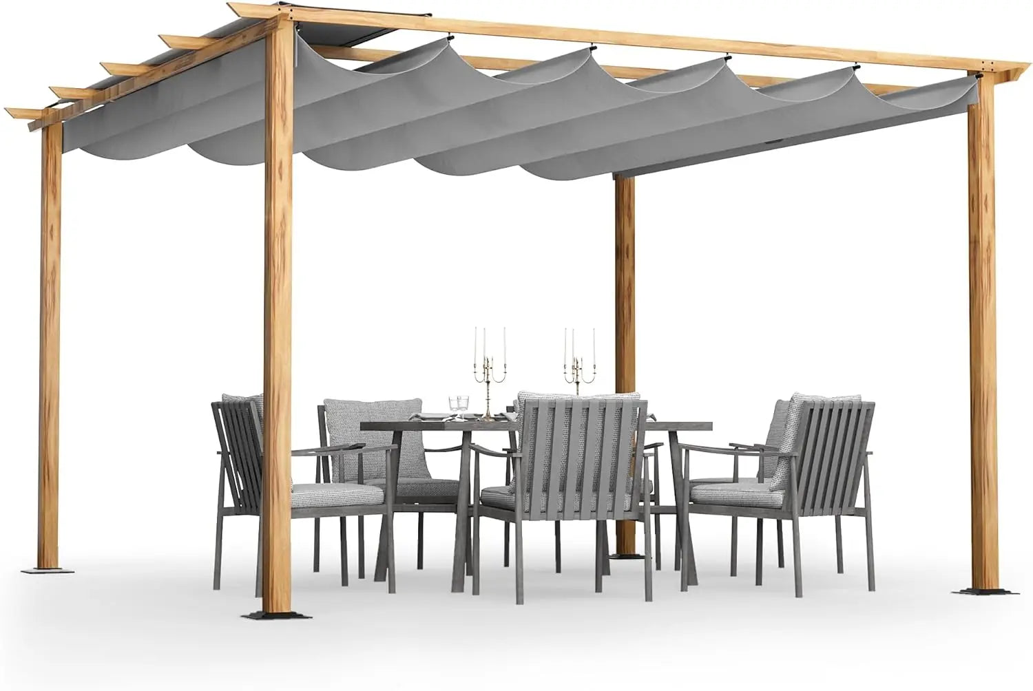 10' X 13' Outdoor Retractable Pergola Canopy for Deck, Backyard, Patio, Aluminum Pergola with Sun Canopy, Includes Ground Studs