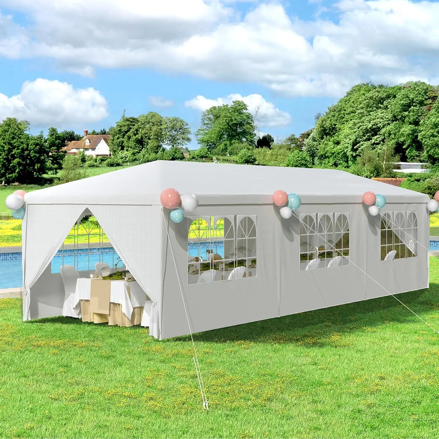 10x30 Ft Outdoor Party Canopy, Waterproof Heavy Duty Wedding Tent with 6 Sidewalls & 2 Zippered Doors, Event Tent for, Custom