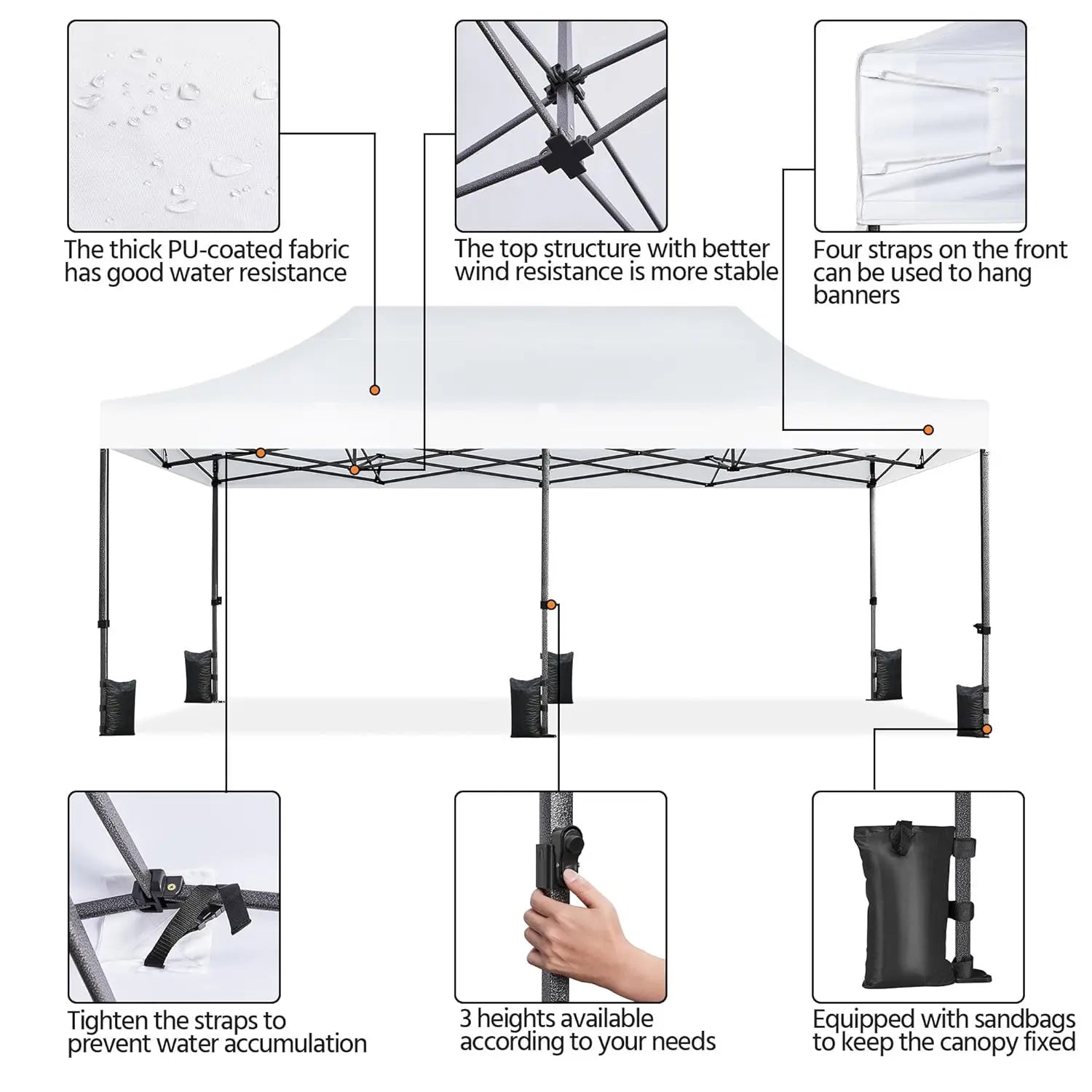 Heavy Duty Pop Up Canopy Tent, 10x20 Commercial Instant Shelter Tent for Wedding, Parties, Adjustable Outdoor Canopy, Custom