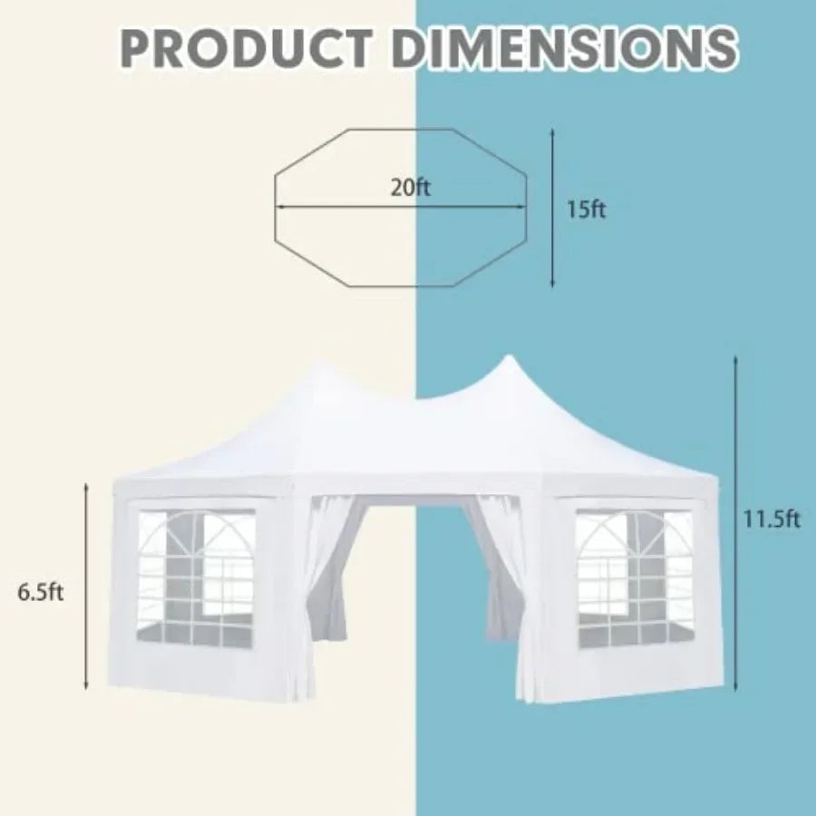20x15ft Party Tent White Wedding Octagonal Heavy Duty  with 6 Removable Sidewalls 6 Church Windows and 2 Pull-Back Doors Outdoo