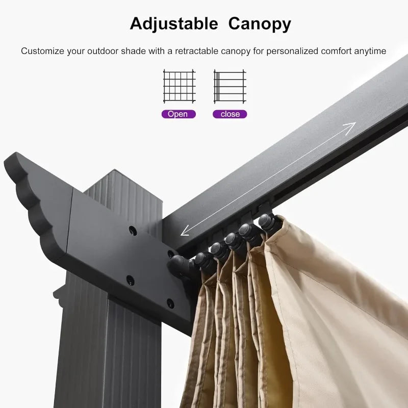 PURPLE LEAF 10' X 13' Outdoor Retractable Pergola with Sun Shade Canopy Patio Metal Shelter for Garden Porch Beach Pavilion