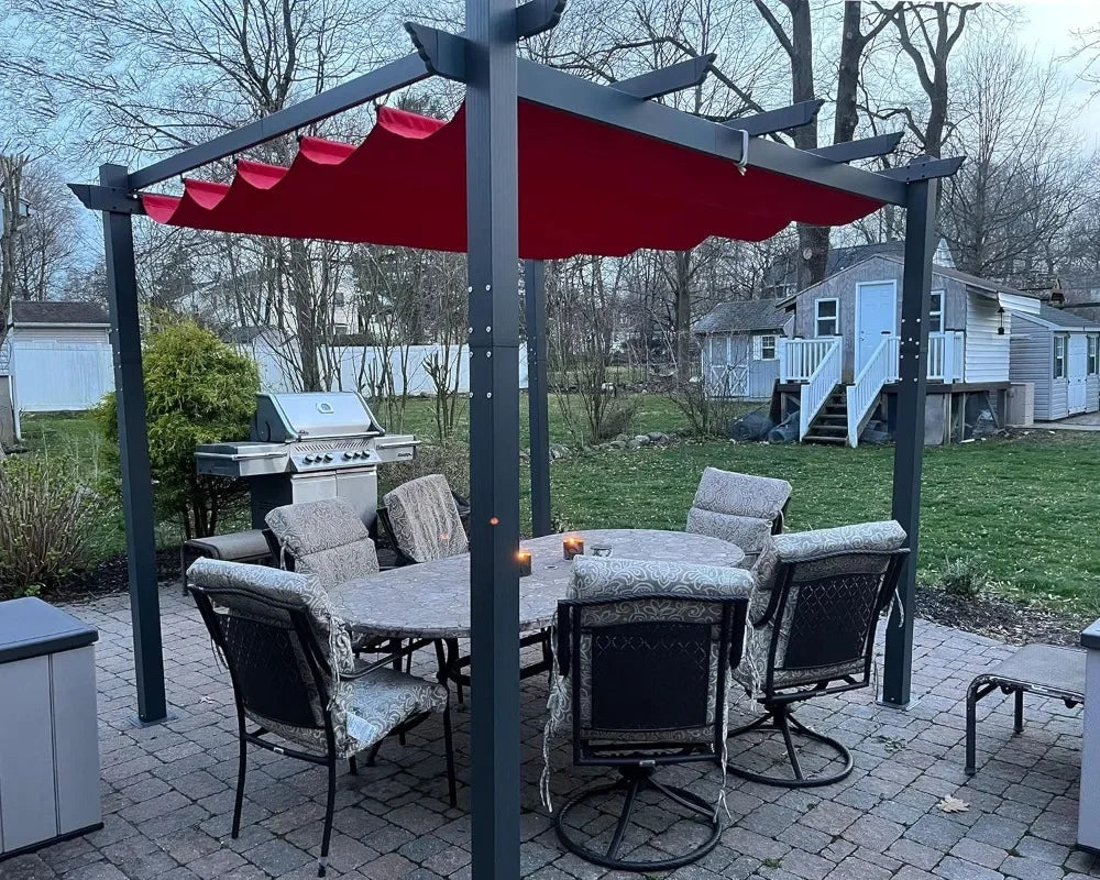 PURPLE LEAF 10' X 13' Outdoor Retractable Pergola with Sun Shade Canopy Patio Metal Shelter for Garden Porch Beach Pavilion