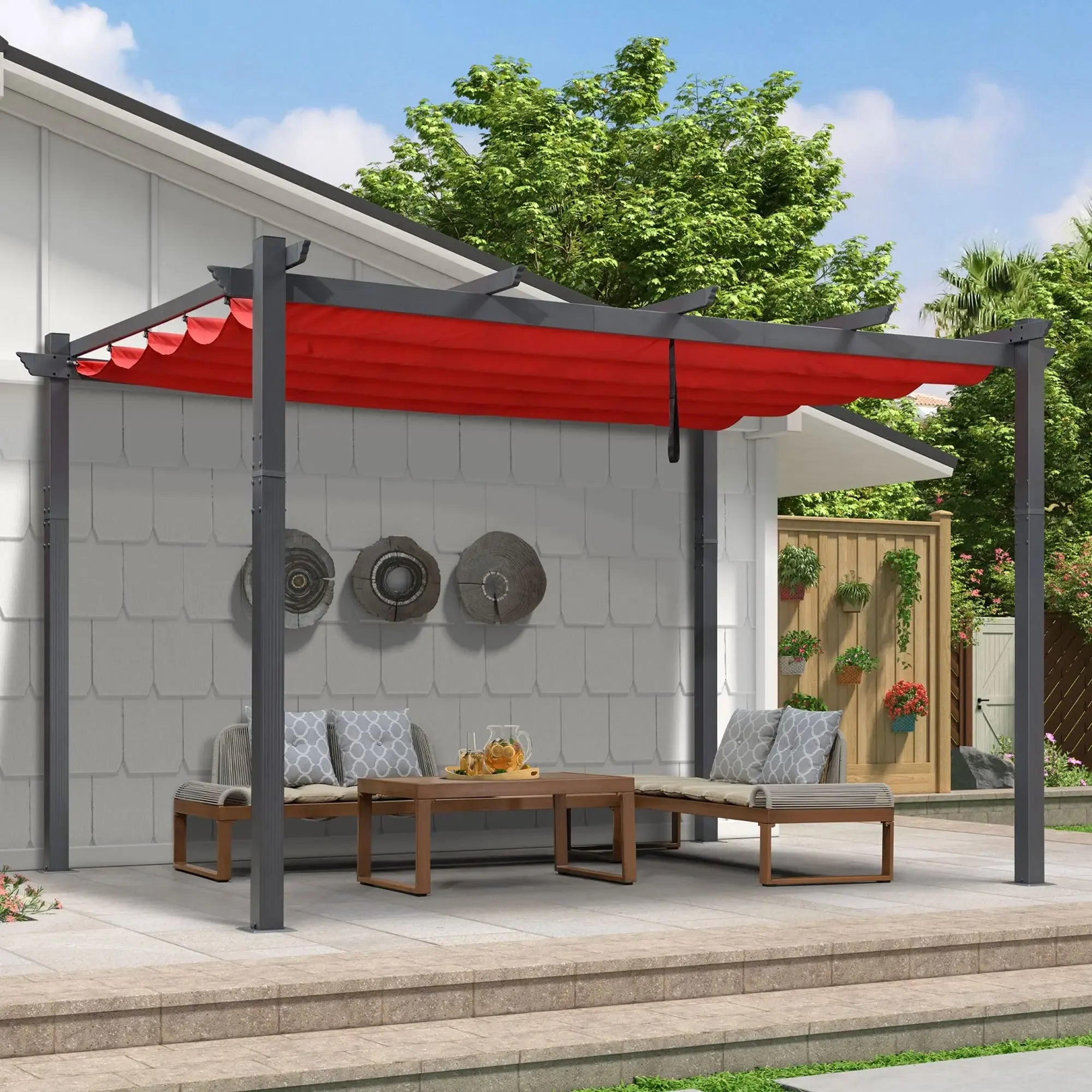 PURPLE LEAF 10' X 13' Outdoor Retractable Pergola with Sun Shade Canopy Patio Metal Shelter for Garden Porch Beach Pavilion
