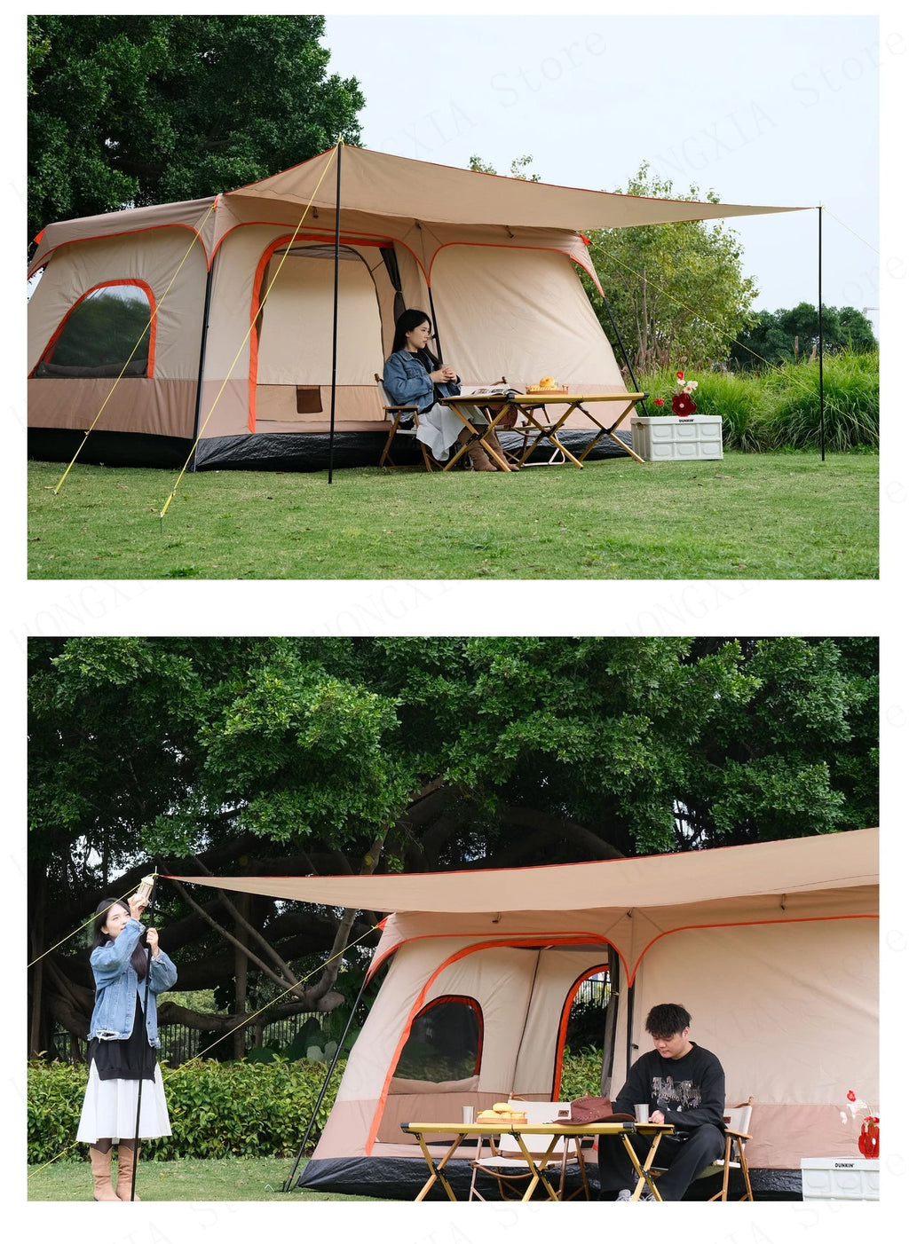Double Rainproof Outdoor Tent, 2 Rooms and 1 Hall Villa Tent, Camping Tents, 4-10 Person, Overnight Camping Equipment, New