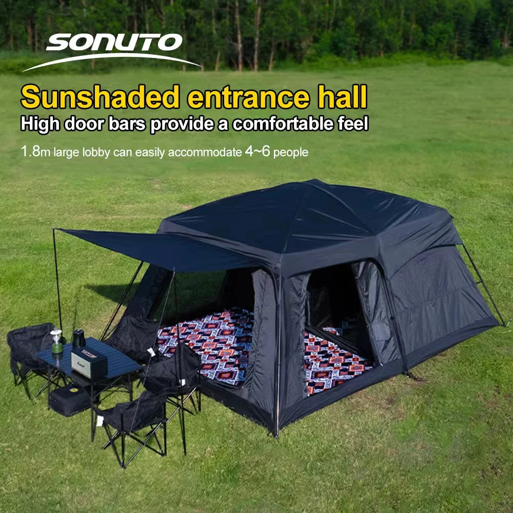 Large 8-12 P Family Camping Tent Waterproof Double Layer 2 Room Spacious Cabin Tent with Rainfly Outdoor Portable Beach Fishing