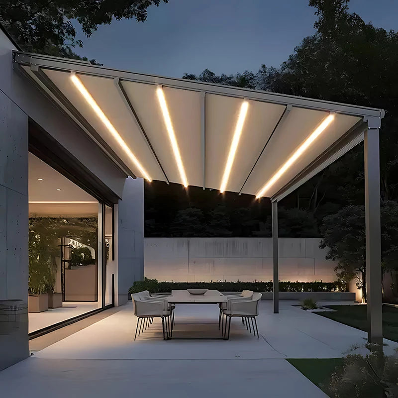 Villa Electric Folding Canopy - Smart Retractable Aluminum Alloy Rain/Sun Shelter for Courtyards
