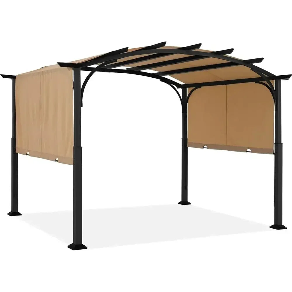 10x12ft Arched Outdoor Pergola with Beige Retractable Canopy