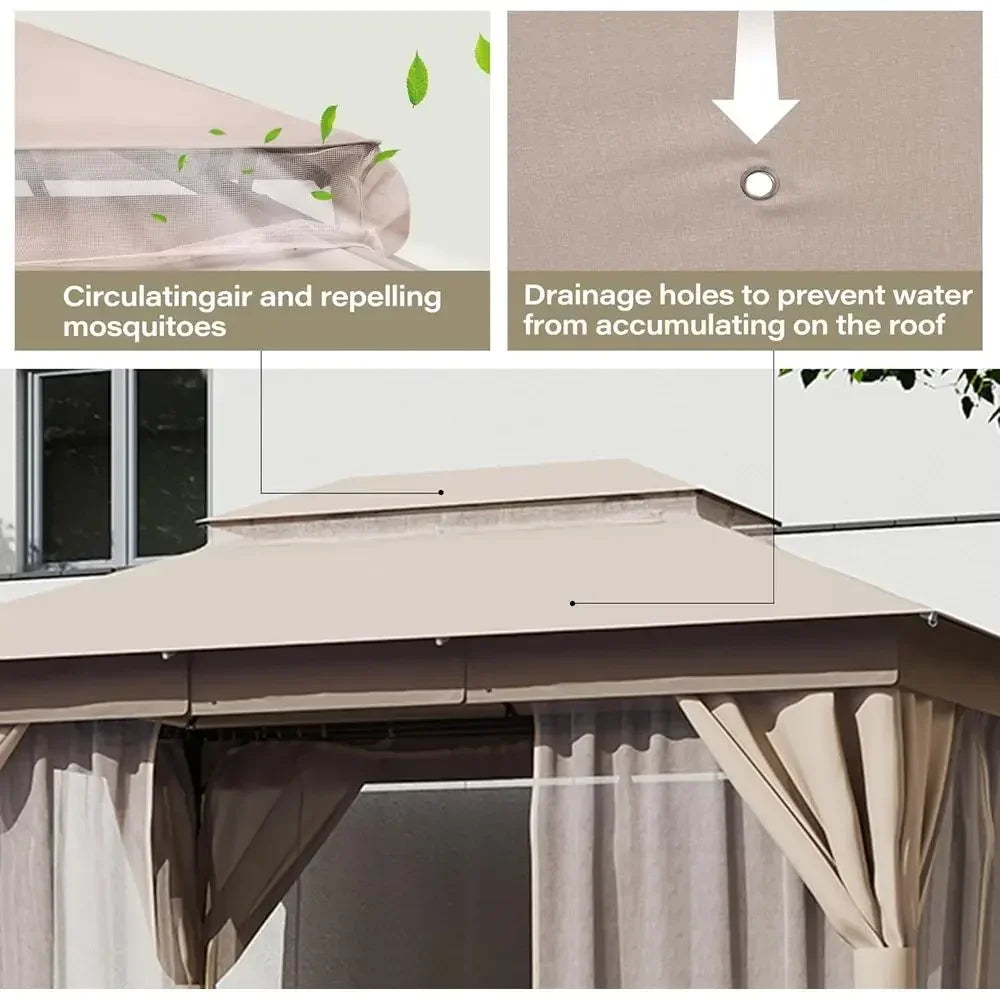 10'x13' Outdoor Gazebo with Double Roof, Mosquito Net, and Privacy for Backyard Parties and Events