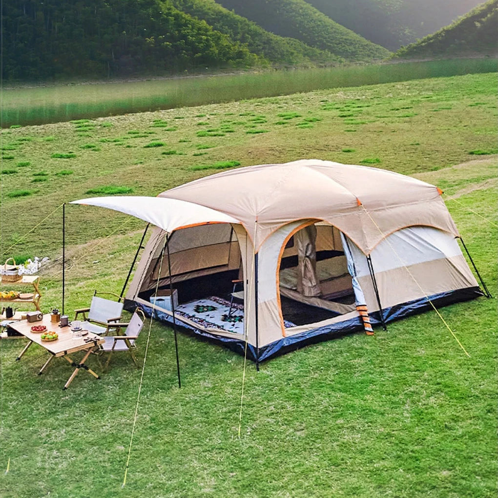 3-12 Person Double Layers Oversize  Outdoor Camping Family Tent  2 Rooms Thickened Rainproof Outdoor Family Camp Tour Equipment