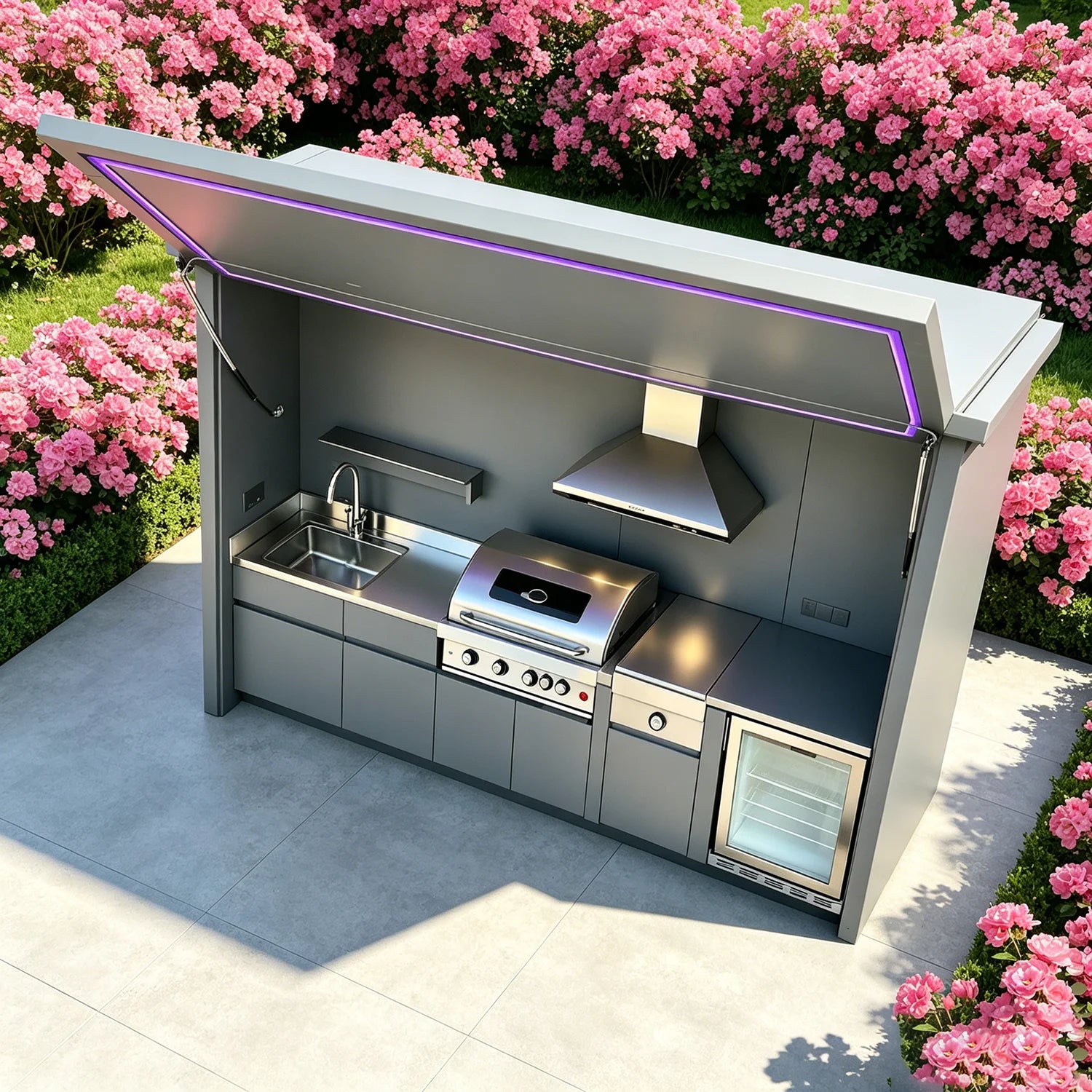 All-in-One Complete Custom Outdoor Kitchen, Premium Fully Equipped, Anti Wind Rain Snow for Residential Outdoor Use
