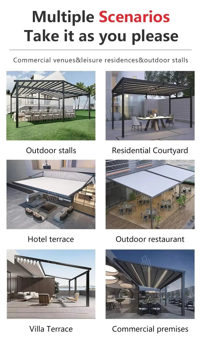 Outdoor Foldable Automatically Retractable Roof Awning for Restaurant Patio Garden Courtyard Retractable Canopy Pergola