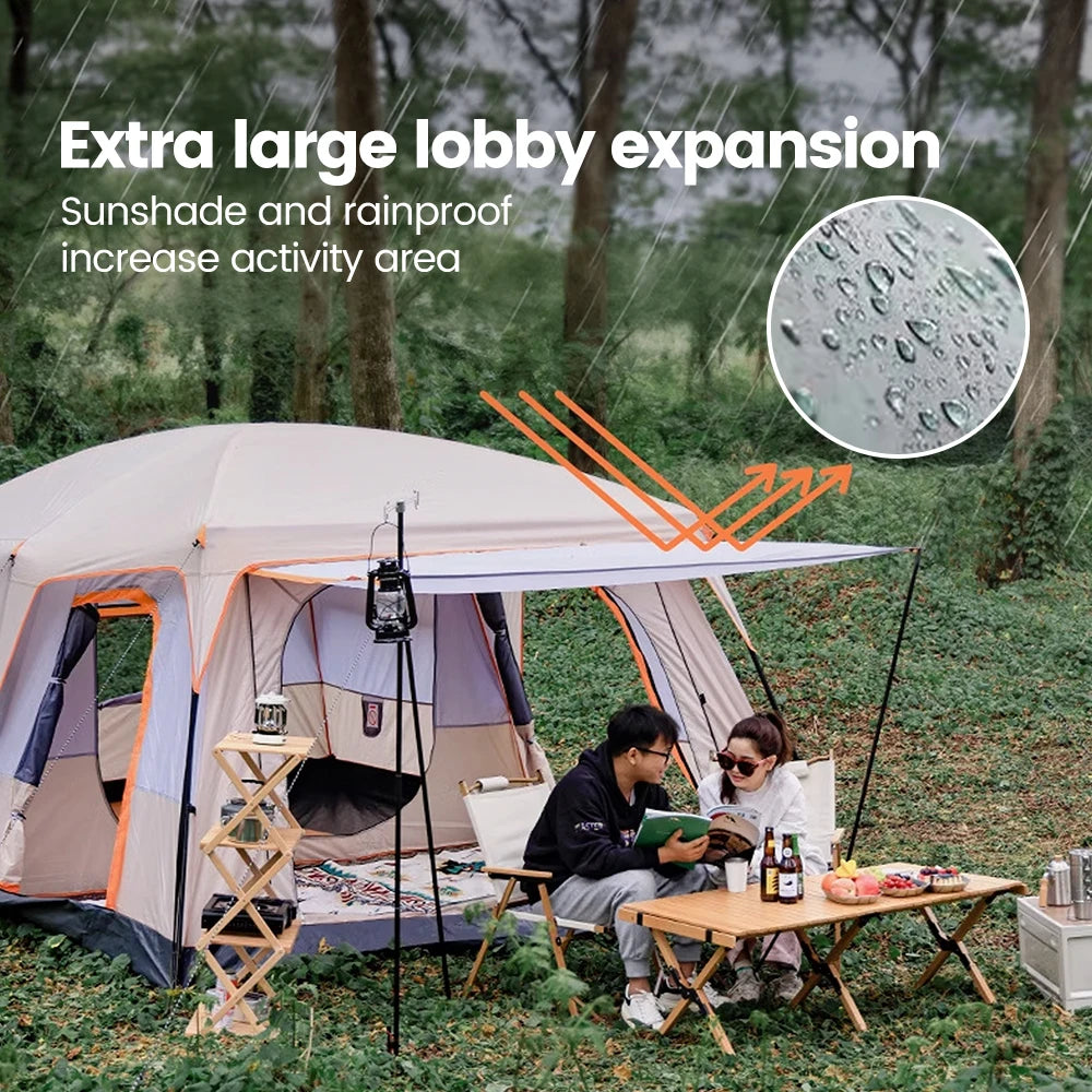 Outdoor Camping Tent for 3-12 People, Double Layers, Oversized 2 Rooms, Thickened, Rainproof, Waterproof Family Tent, Large Tent