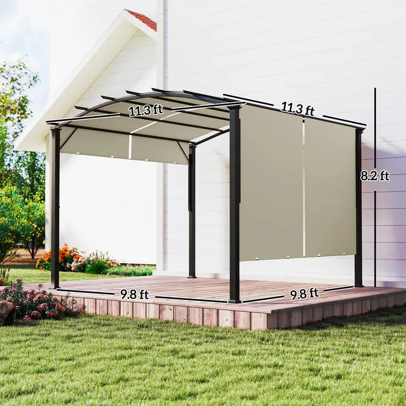 Outsunny 11' x 11' Outdoor Retractable Pergola Canopy for Backyard, Beige