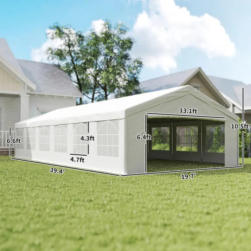 Outsunny 20 x 40 ft Heavy Duty Party Tent Outdoor Gazebo Wedding Tent Event Shelter Carport BBQ with Removable Sidewalls & Windows, Outside Waterproof Canopy for Parties, White