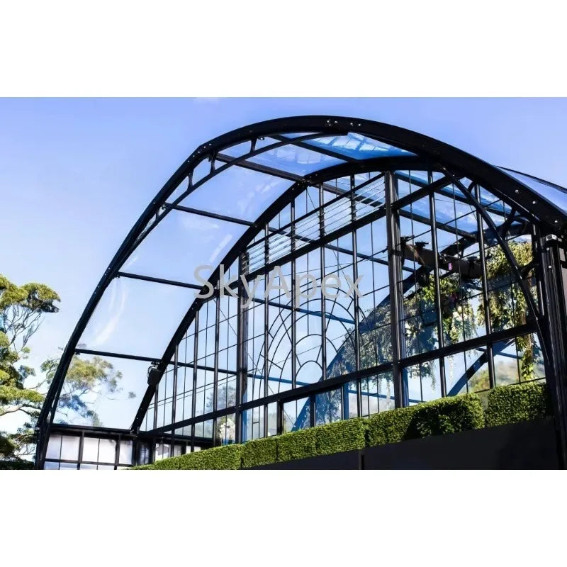 Tente Atrium en Aluminium Noir, Structure Personnalisée, Imperméable et Résistante aux UV, Idéale pour la Location, les Mariages, les Événements Extérieurs, en Promotion
