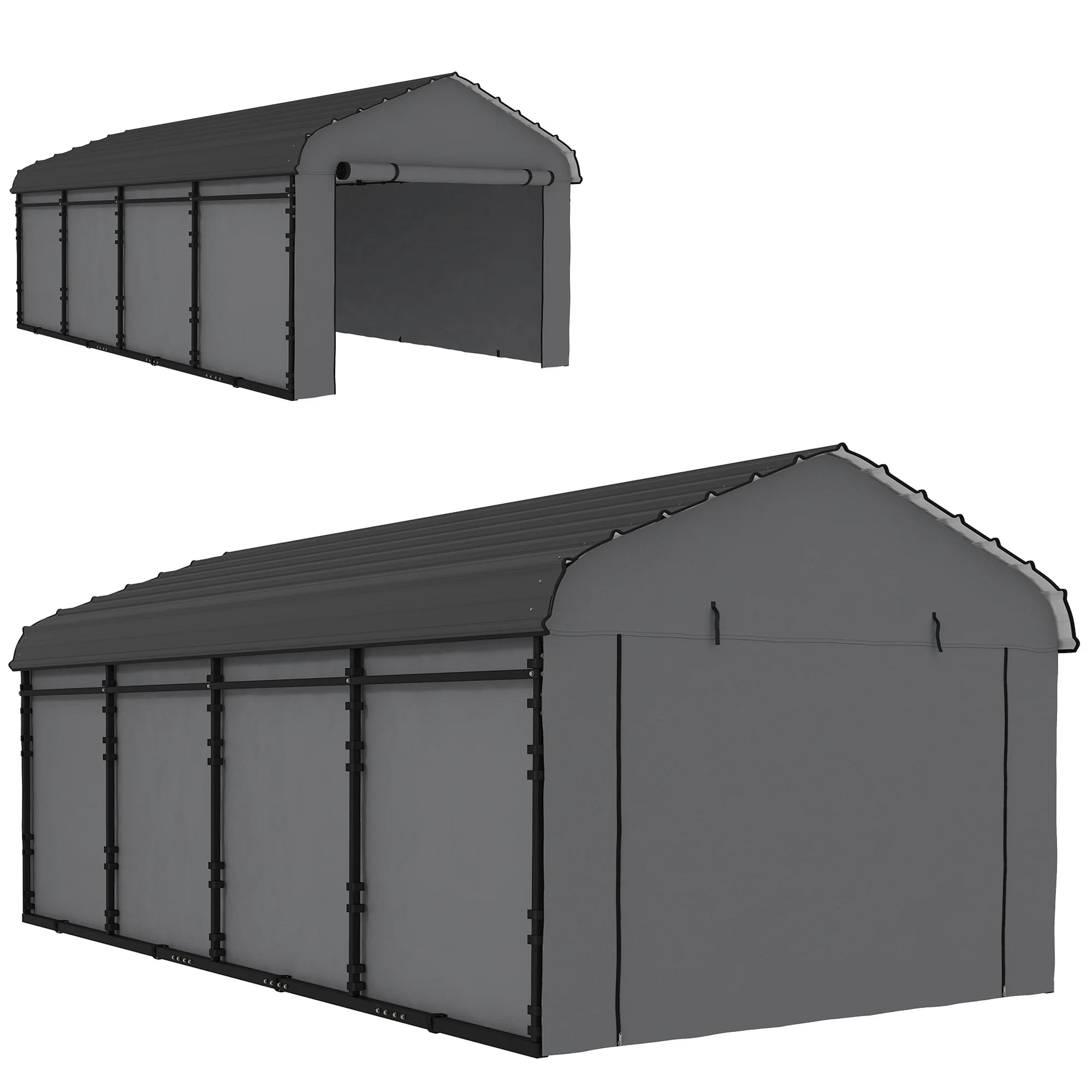 12' x 20' Metal Carport, Heavy Duty Garage Car Canopy with Galvanized Metal Roof and Removable Sidewalls, Dark Gray