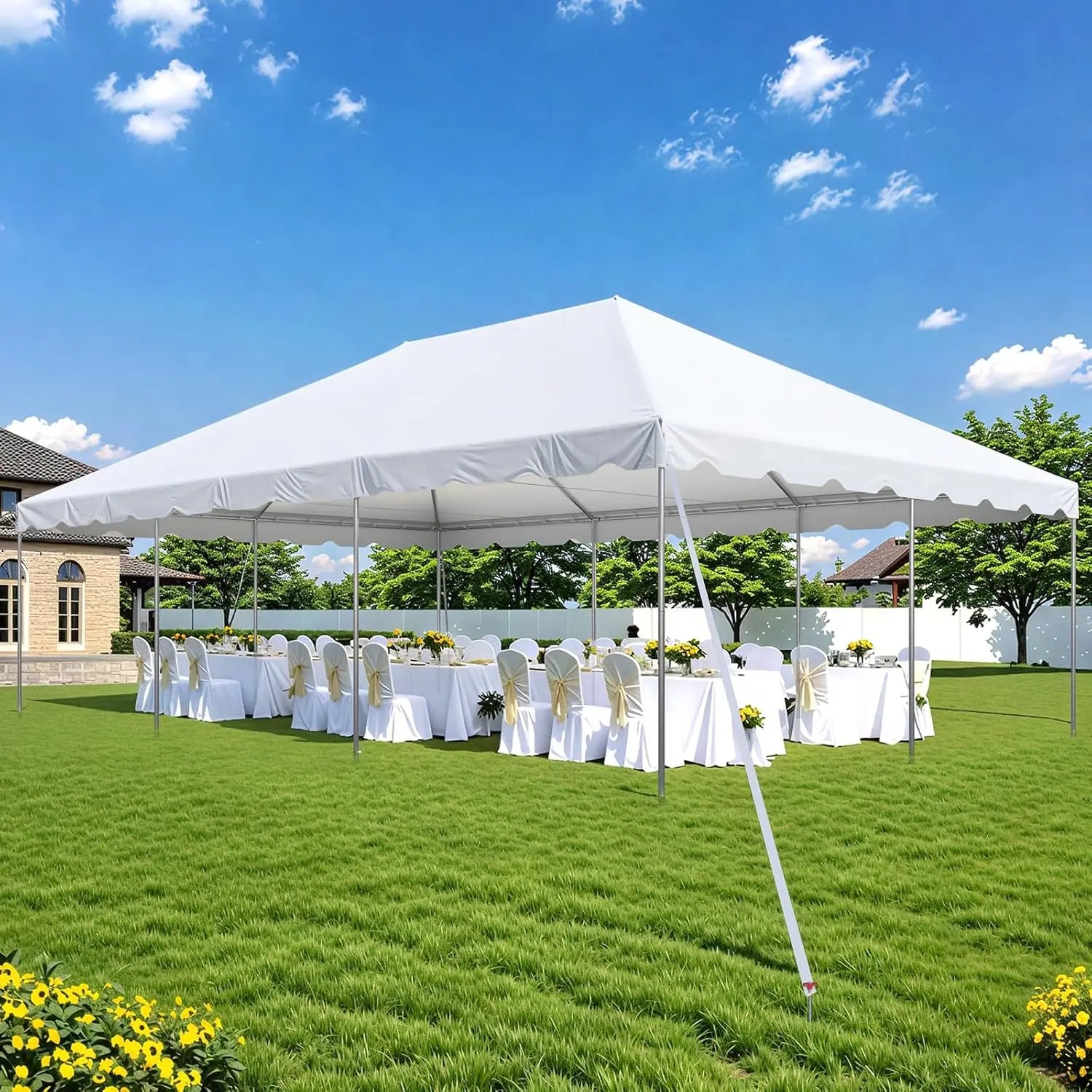 Tente de réception robuste et imperméable 20x30 pieds pour événements commerciaux et mariages en extérieur, cadre et bâche blancs, personnalisable