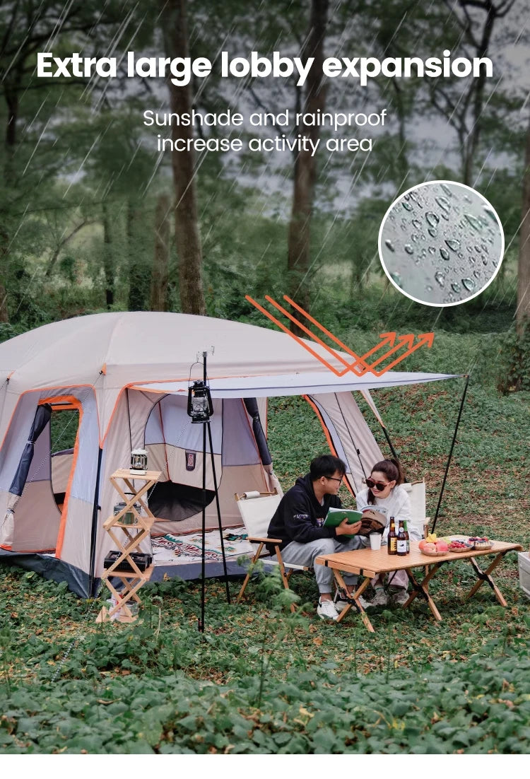 Outdoor Camping Family Tent 3-12 Person Double Layers Oversize 2 Rooms Thickened Rainproof Outdoor Family Camp Tour Equipment
