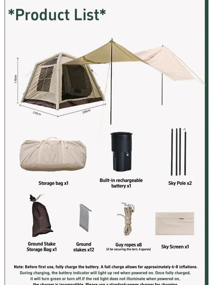 Outdoor Park Camping Glamping Tent Multi-person 4-5 People Tent Hiking Mountain Hiker Inflatable Tent Portable Rainproof Tent