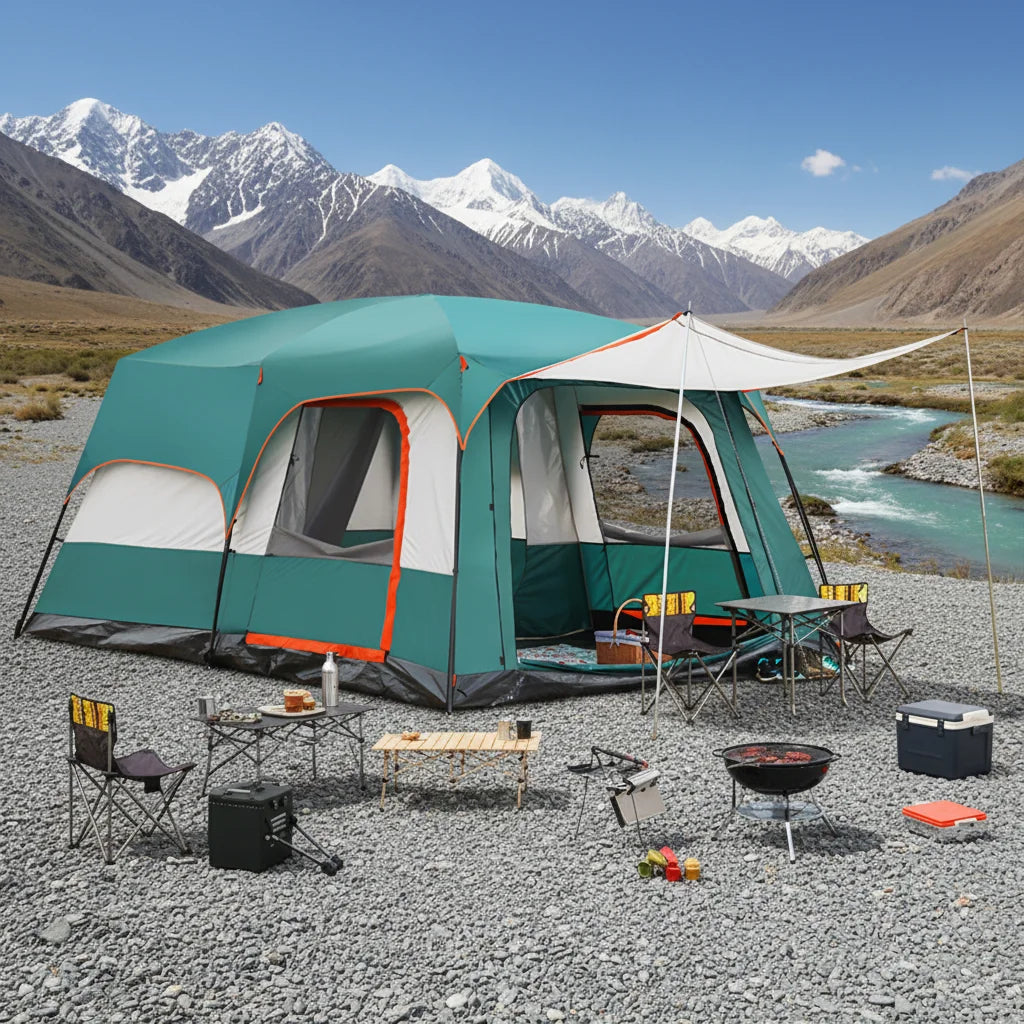 Custom Two Rooms One Hall Straight Wall Large Glamping Camping Tents 8 10 12 Persons Waterproof Outdoor Family