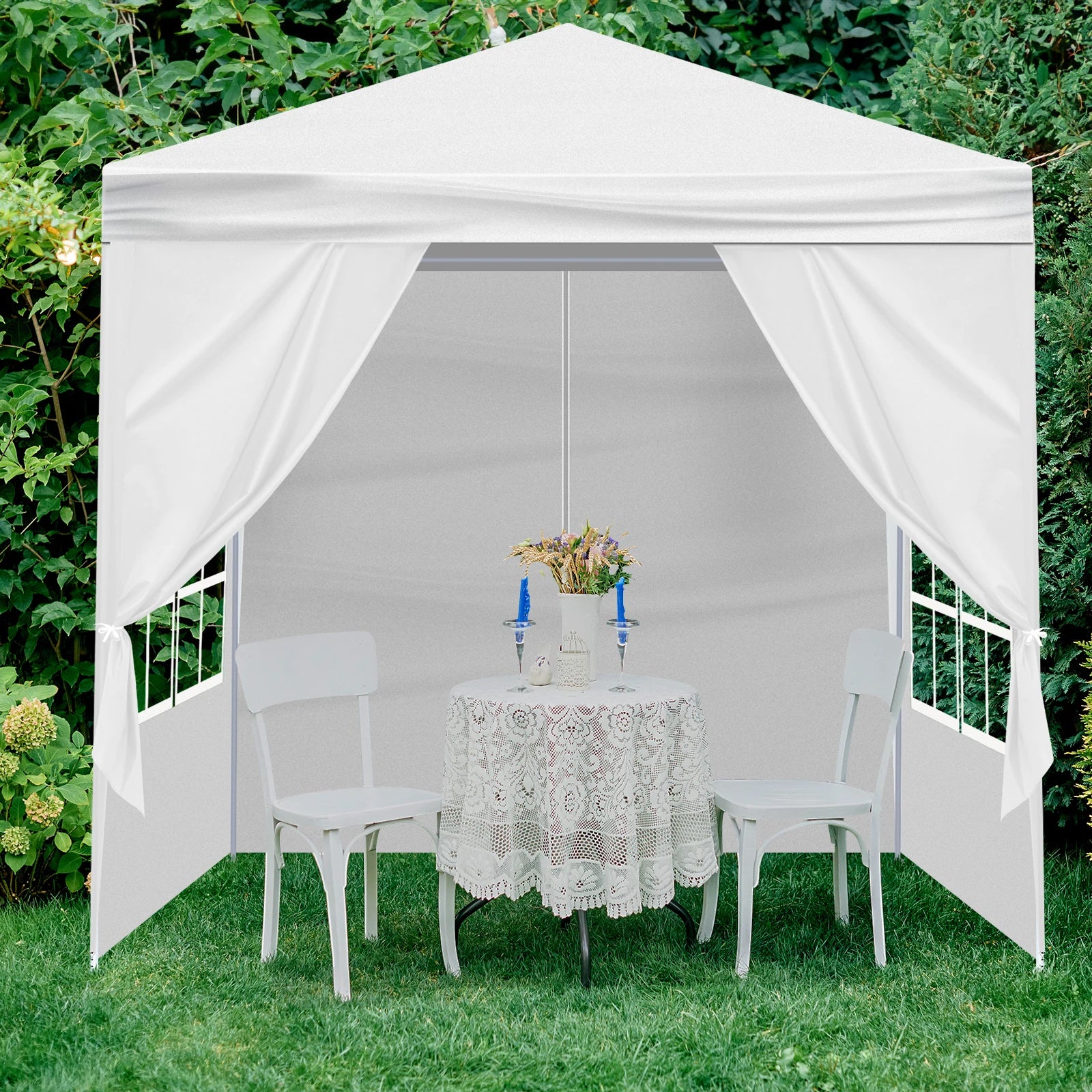 6.5'x6.5' Outdoor Party Tent, Waterproof Canopy with 4 Removable Sidewalls, 2 Doors & 2 Clear Windows, Portable Gazebo for Wedding, Backyard BBQ, White