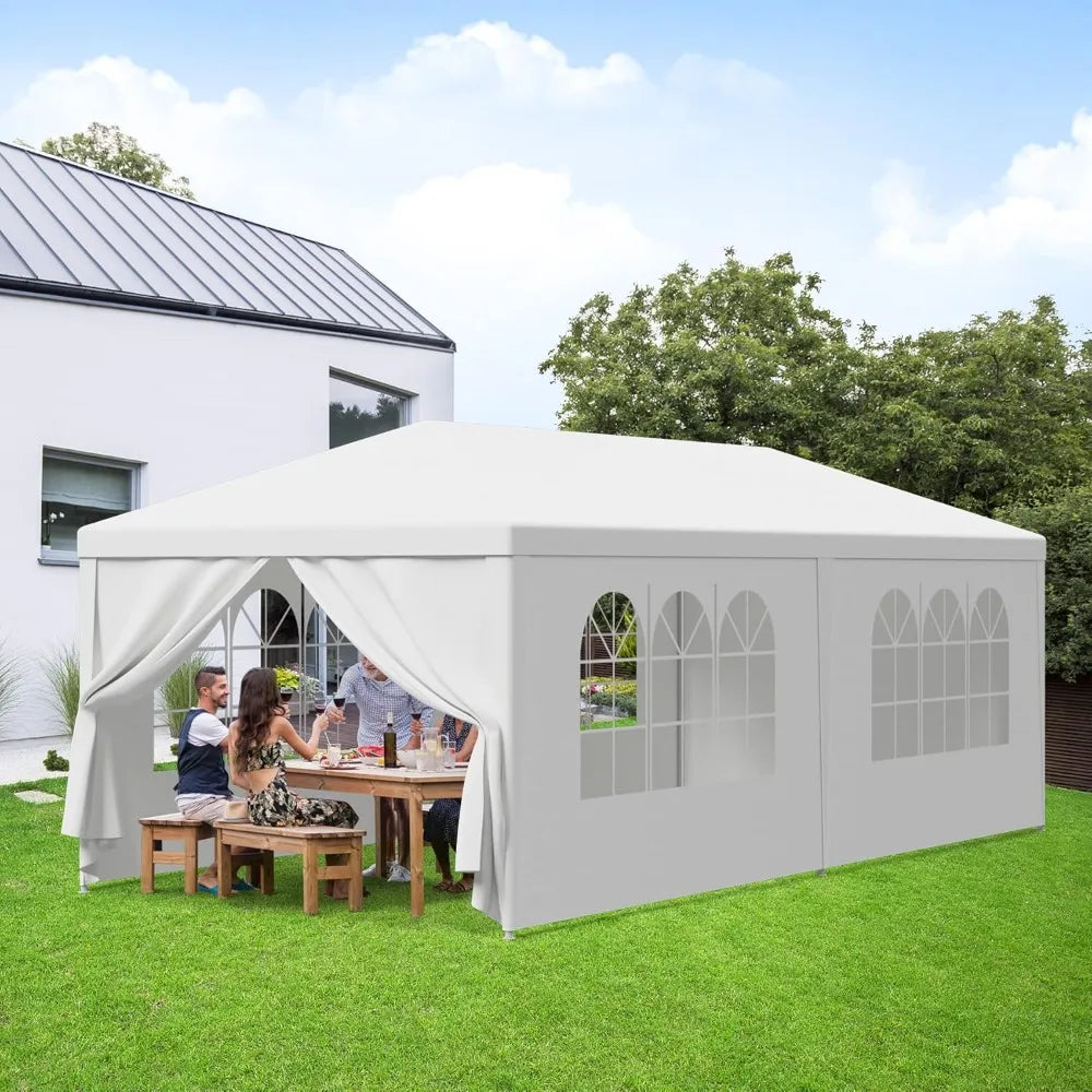 10' x 20' Outdoor White Waterproof Gazebo Canopy Tent with Removable Sidewalls Windows Heavy Duty Tent for Party W