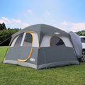 Camping SUV tent for tailgate use, polyester fabric, gray color, quick-setup with rainfly and spacious 10'x9'x78in H interior