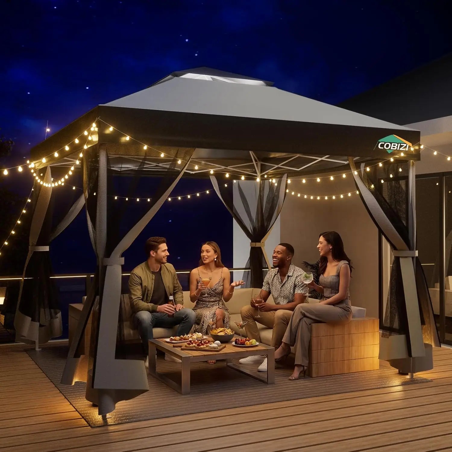 10x10 Pop Up Gazebo Canopy Tent with Mosquito Netting Vented Roof Metal Frame Easy Setup for Backyard Camping Deck Beach, Custom