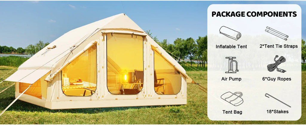 Portable Outdoor Waterproof Four Seasons Family Camping Tent 8-10 People Oxford Fabric Fashion Rooftop Travel Inflatable Triple
