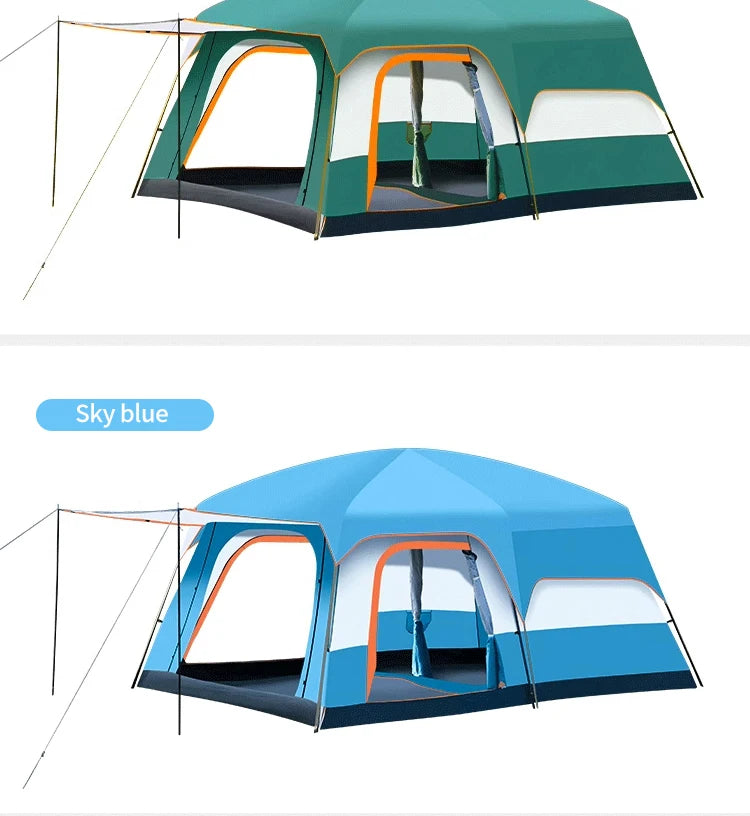 Outdoor Camping Family Tent 3-12 Person Double Layers Oversize 2 Rooms Thickened Rainproof Outdoor Family Camp Tour Equipment
