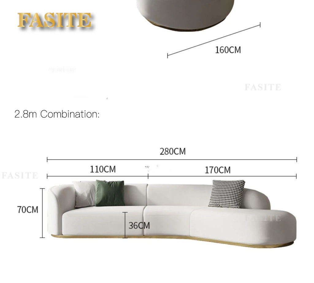 Curved Shape Modern Sofa Luxury Technology Minimalist Sofas Sectional Living Room Home Furniture Chaise Golden Metal Frame