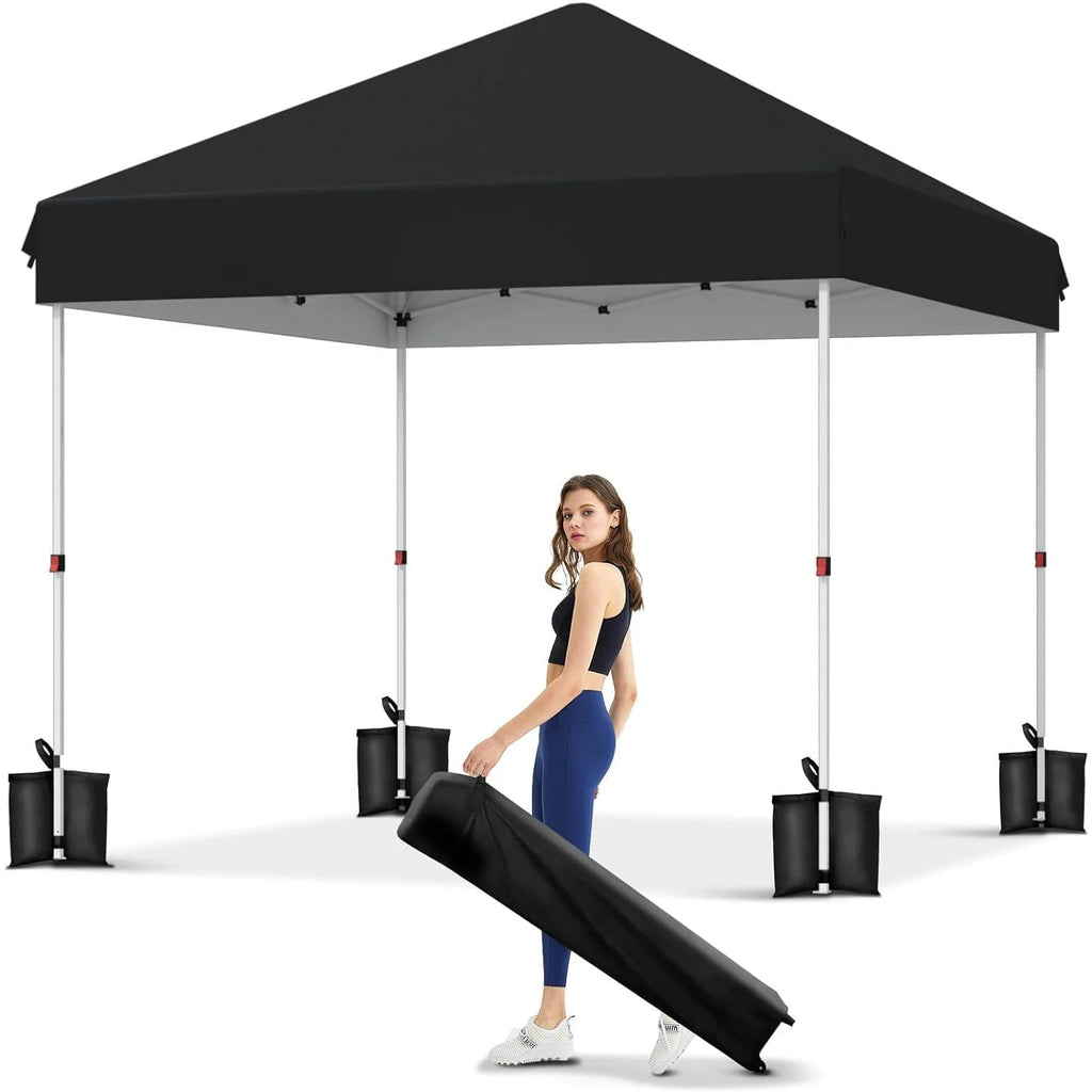 10x10 FT Pop Up Canopy Tent, Black Heavy Duty Waterproof Gazebo Shelter with Wheeled Carry Bag Portable Instant Sun Shade for Outdoor Parties, Events & Camping,Patio, Garden, Beach