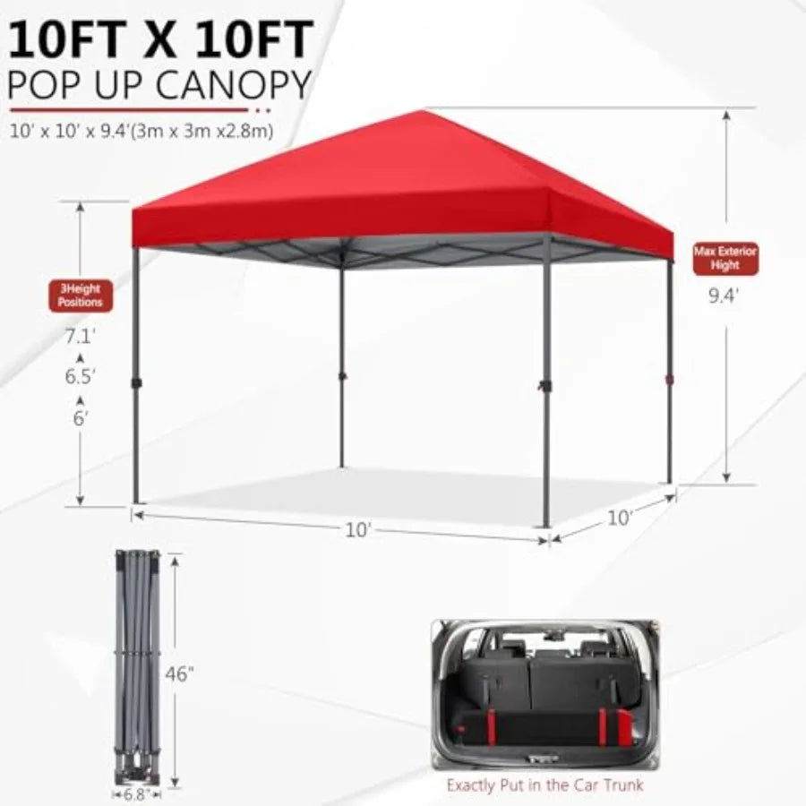 Outdoor Easy Pop up Canopy Tent 10x10 with 4 Sandbags, Red